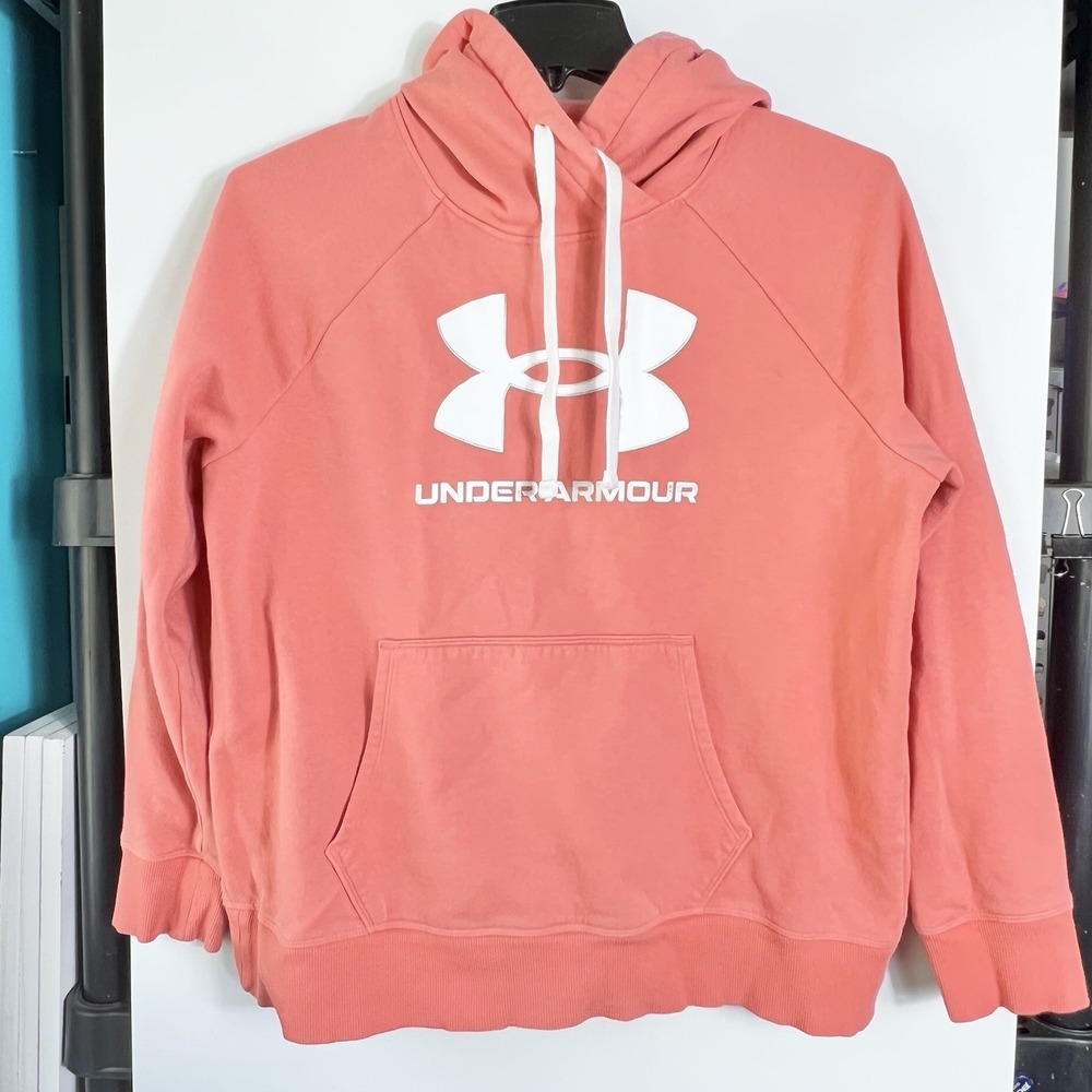 Under Armour Womens Size L Coral Hoodie Sweatshirt Logo Loose Fit *READ